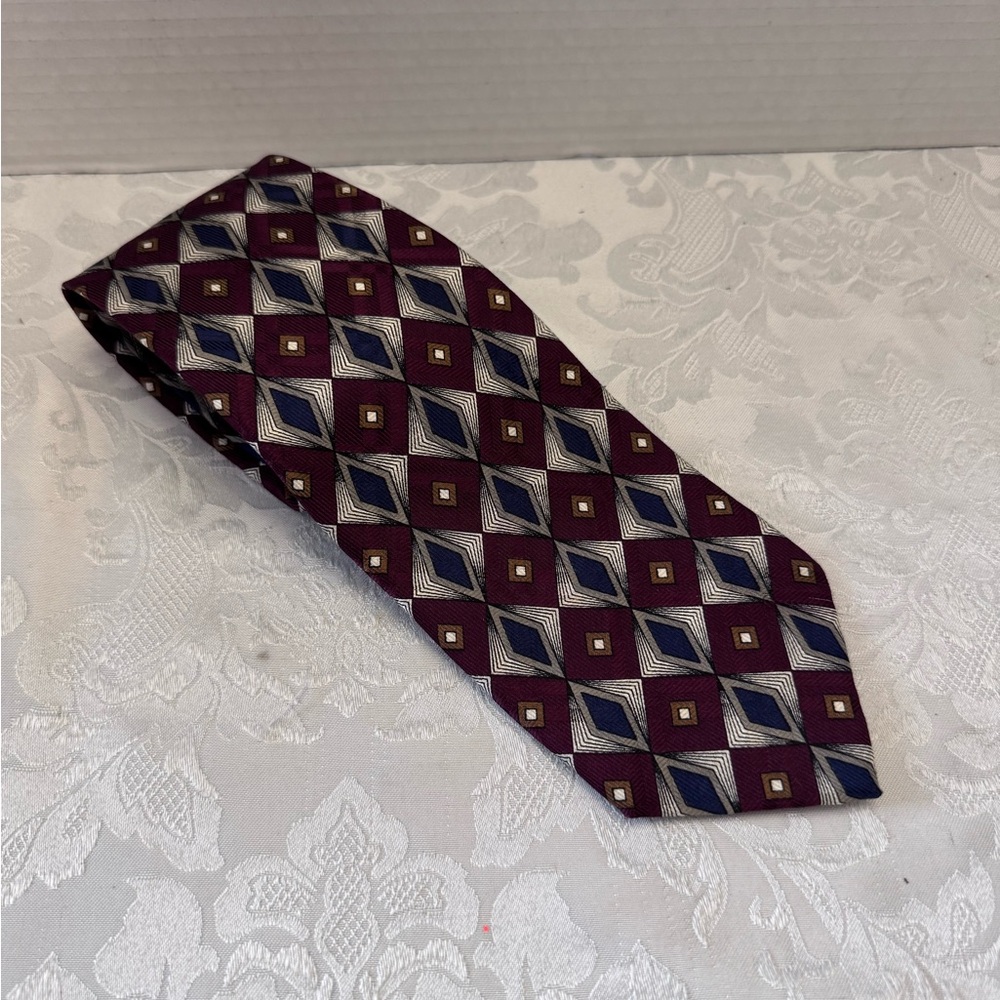 Robert Talbott Studio Maroon Blue Diamond Silk Ti… - image 1